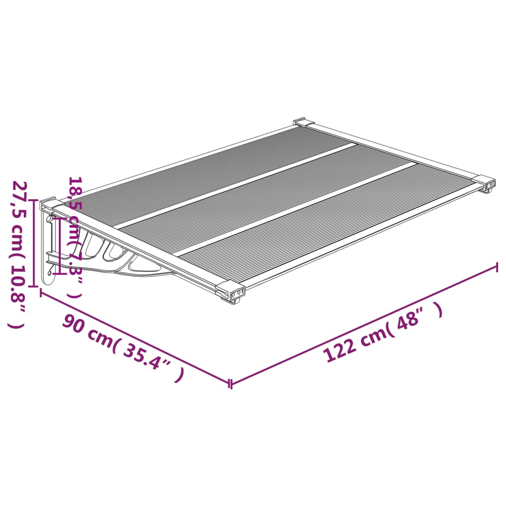 Door Canopy Black and Transparent 48"x35.4" Polycarbonate