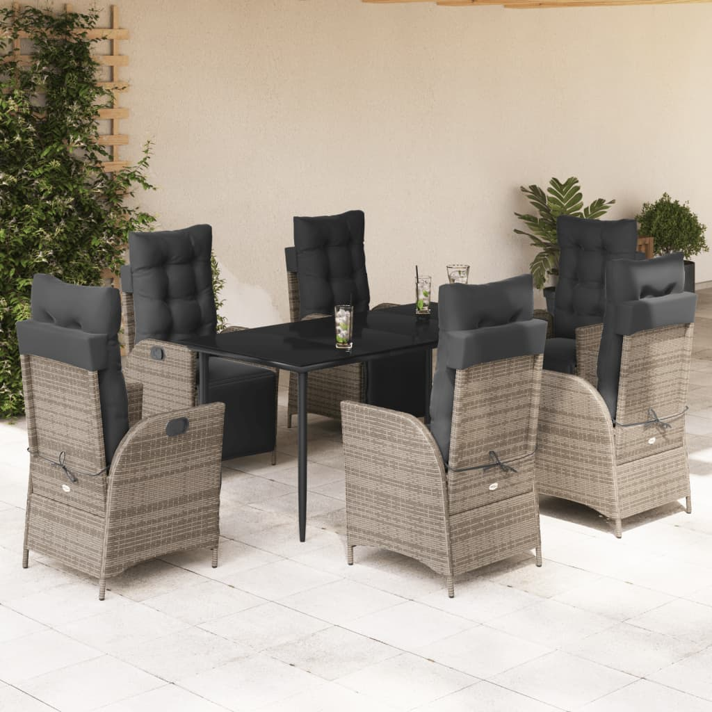 XL 7 Piece Patio Dining Set with Cushions Gray Poly Rattan