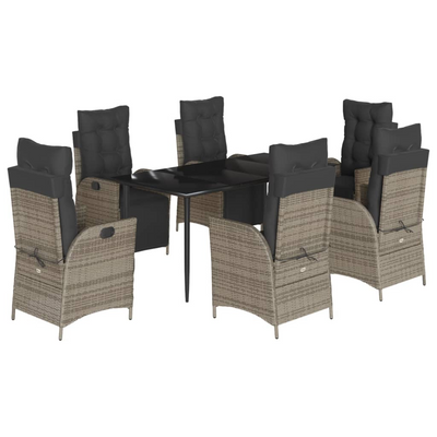 XL 7 Piece Patio Dining Set with Cushions Gray Poly Rattan