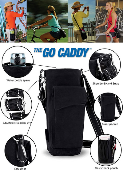 The Go Caddy Water Bottle Holder ~  cylindrical tote bag ~ fits bottles up to 1.5 liter