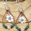 Silvery Western Leather Beaded Floral Dangle Earrings