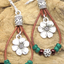 Silvery Western Leather Beaded Floral Dangle Earrings