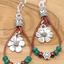 Silvery Western Leather Beaded Floral Dangle Earrings