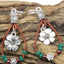 Silvery Western Leather Beaded Floral Dangle Earrings