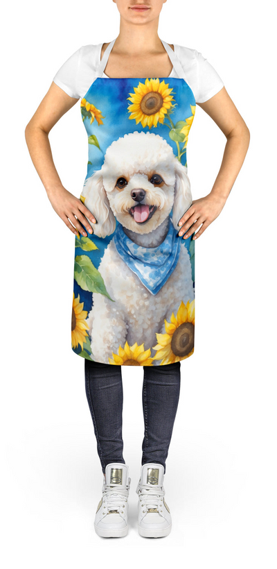 White Poodle in Sunflowers Apron