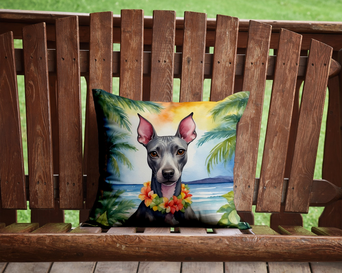 American Hairless Terrier Luau Throw Pillow