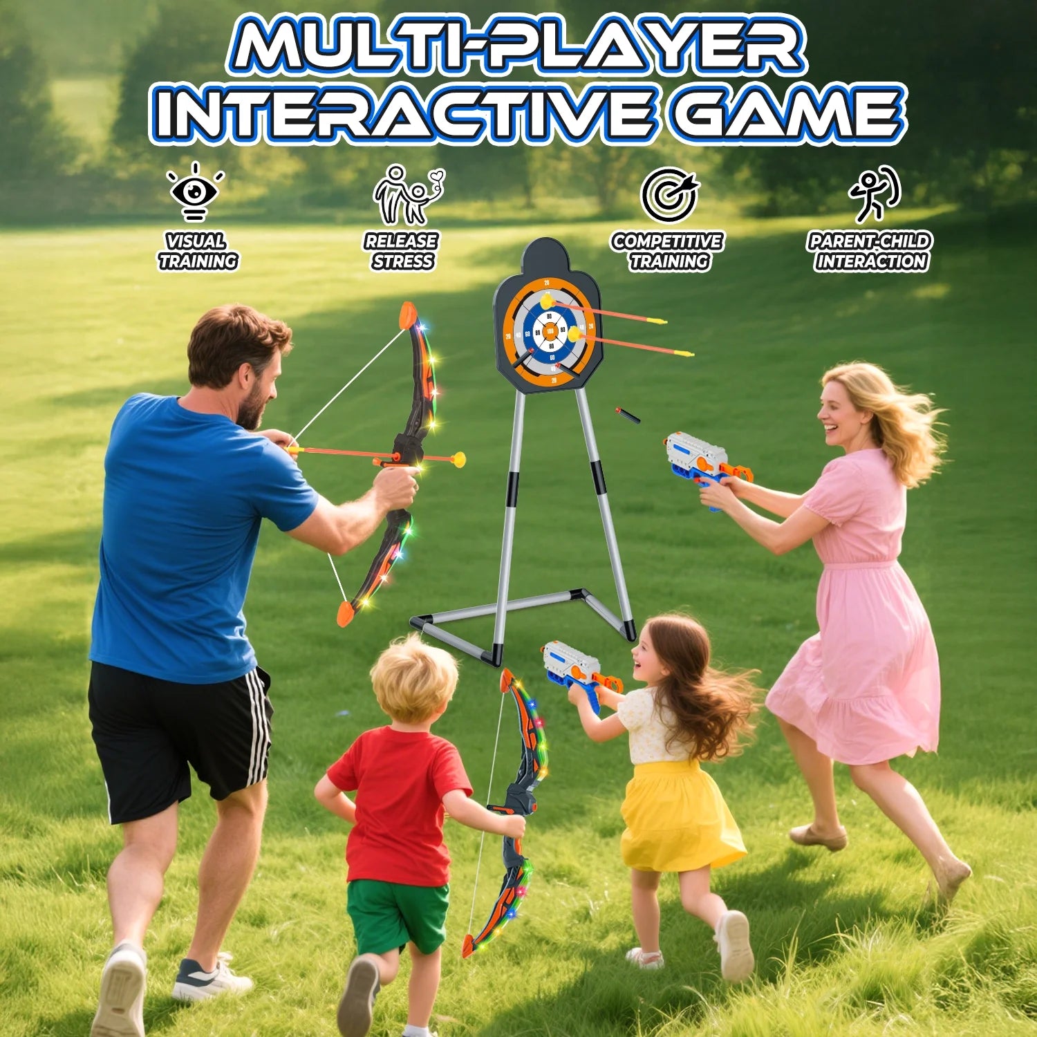 Huge Wave 2 Pack Bow and Arrow Sets for Boys Aged 5-12, Kids Light up Archery Set Shooting Toys, Indoor Outdoor Shooting Target Games for Christmas Birthday Gift
