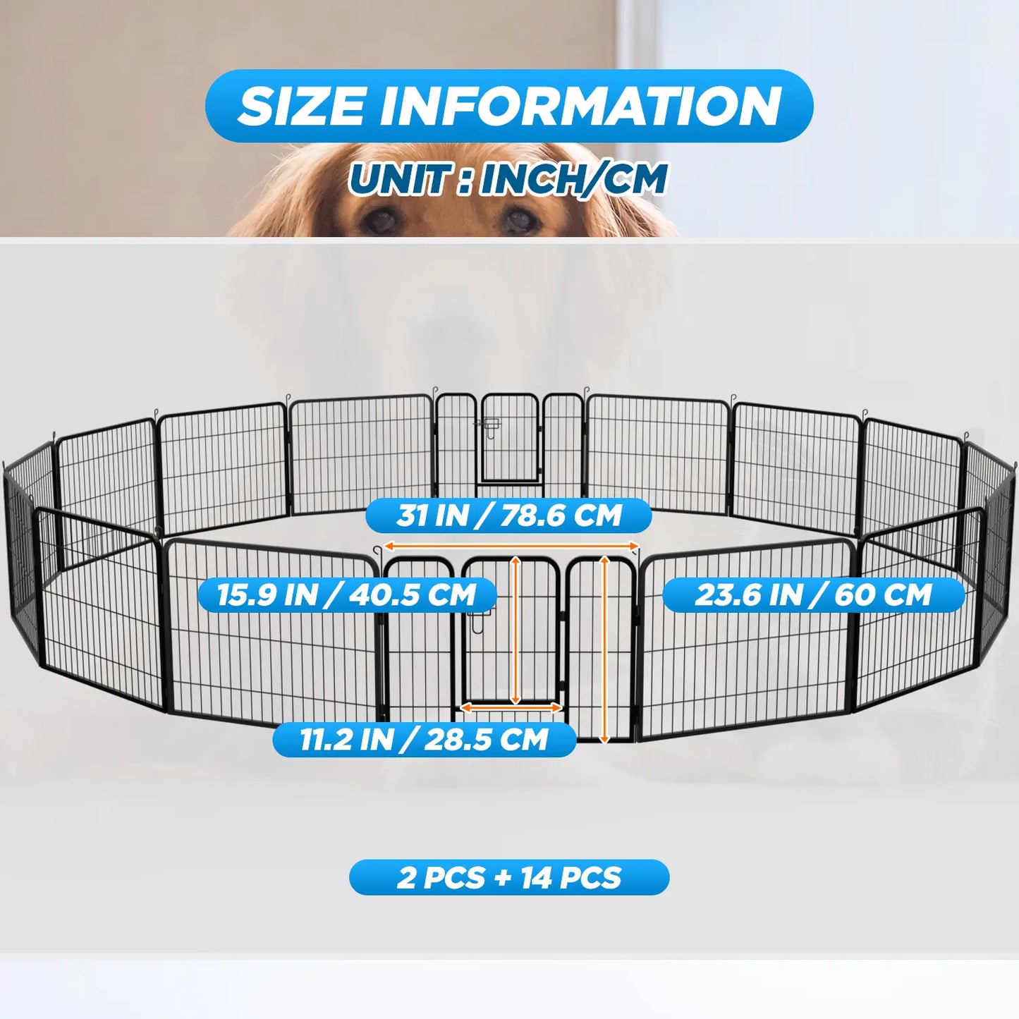 Dog Fence, 4/6/8/12/16 Panels 24"\32"\40"H Foldable Dog Playpen, Exercise Heavy Duty Metal Dog Cage for Yard, Lockable Double Door Pet Fence Indoor Outdoor Dog Pen for Large Medium Small Animals Pet