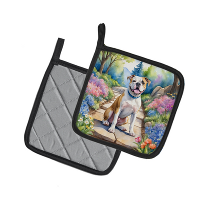 American Bulldog Spring Garden Pair of Pot Holders