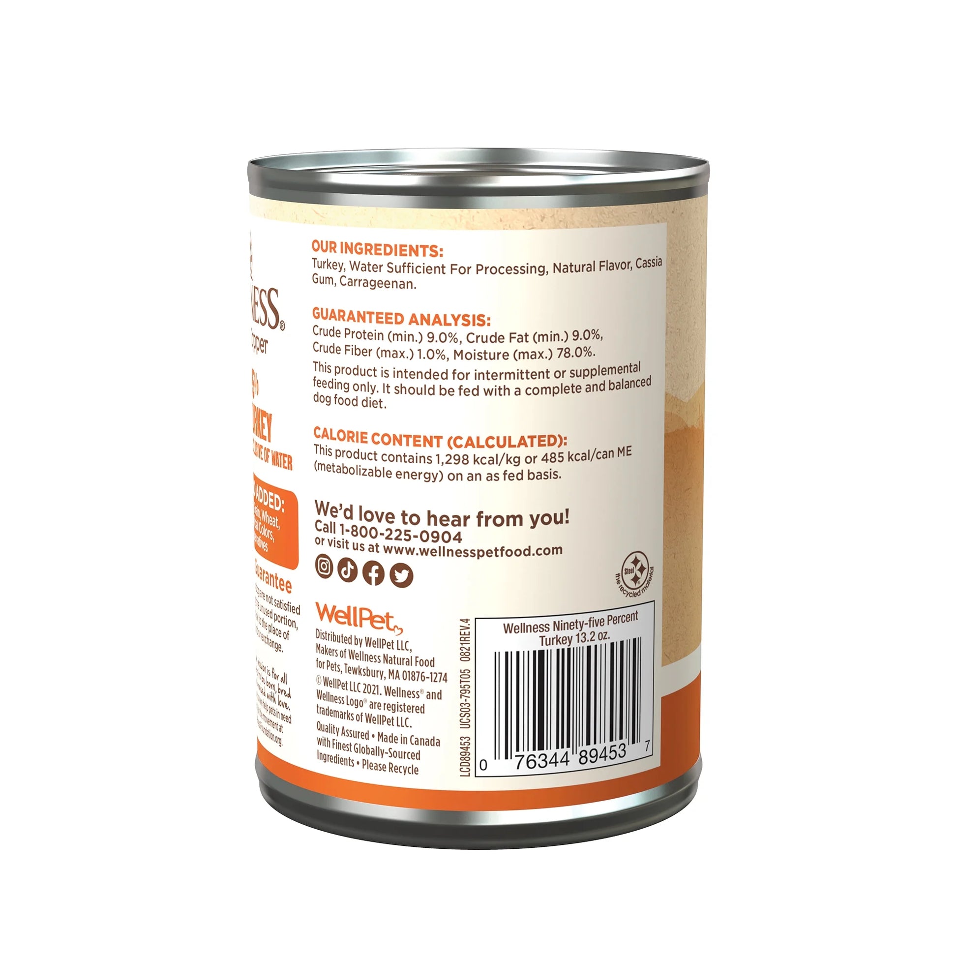 Wellness 95% Turkey Natural Wet Grain Free Canned Dog Food, 13.2-Ounce Can (Pack of 12)