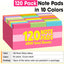 120 Pads Sticky Notes 3X3, Self-Stick Pads Bulk Bright Colors, School Supplies, Office Products, 50 Sheet/Pad