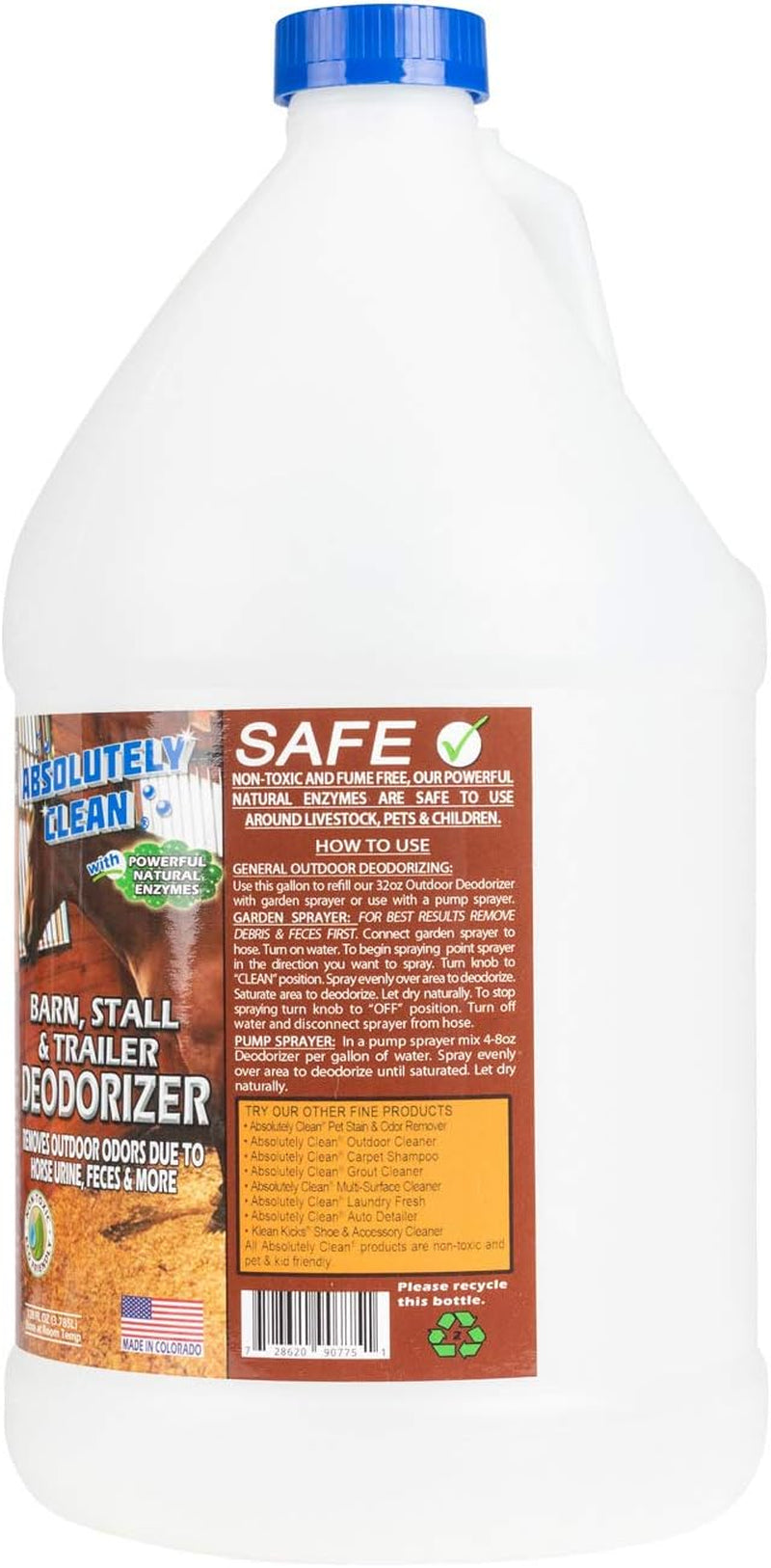 Absolutely Clean Barn, Stall, or Horse Trailer Deodorizer, Natural-Based Cleaning Spray (128Oz)