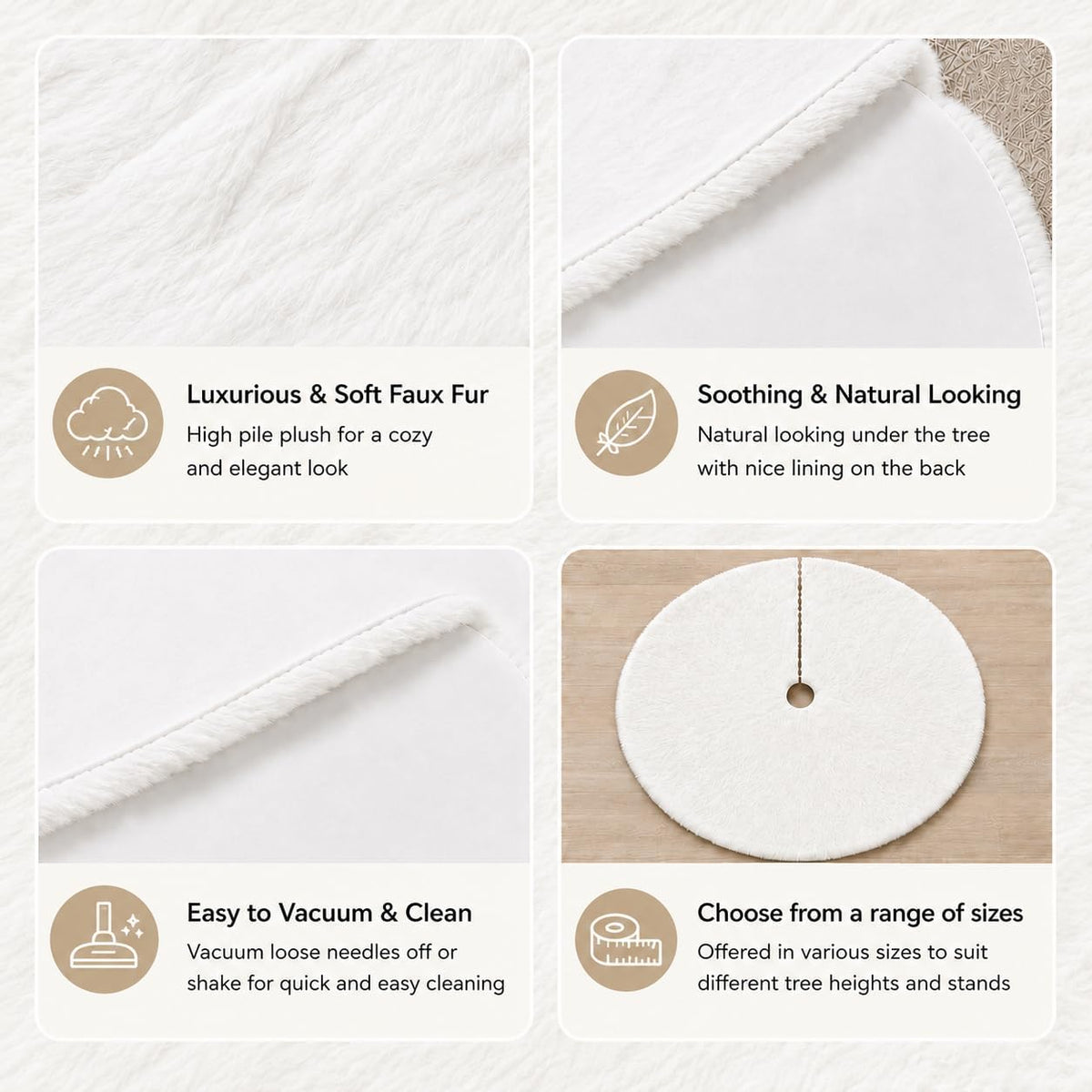 Christmas Tree Skirt, 60” Large White Tree Skirts with Soft Faux Fur Plush for Christmas Tree Decorations, White Christmas Tree Skirts Xmas Decorations for Indoor Holiday Party Decor