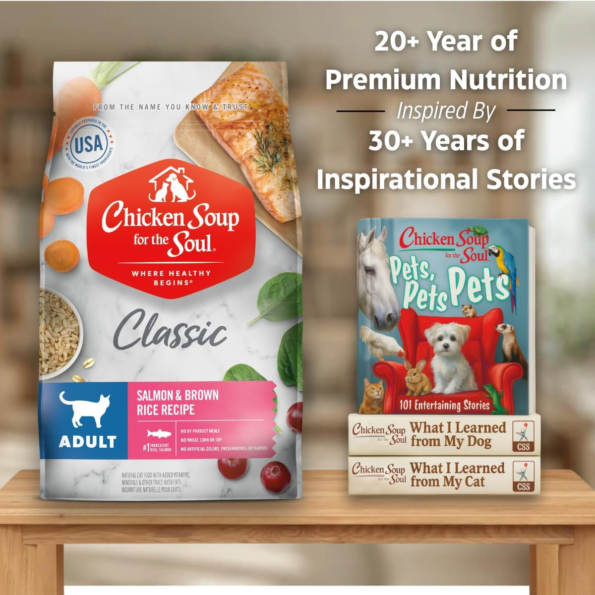 Chicken Soup for the Soul All Natural Premium Adult Dry Cat Food, Real Meat First Ingredient, No By-Products, Supports Heart, Gut & Immune Health, Salmon & Brown Rice, 12Lb