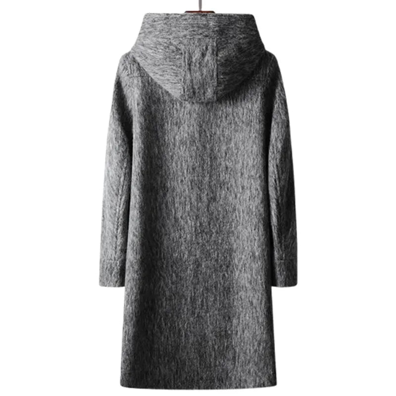 High Quality Woolen Coats Men Autumn Winter Long Hooded Wool Trench Coats Male Thick Warm Solid Business Casual Outwear Coat Man