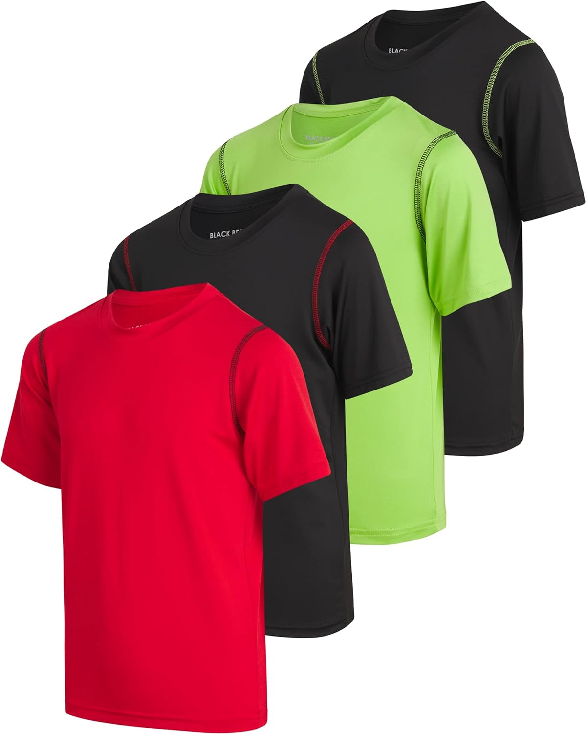 Black Bear Boys Active Shirt - 4 Pack Athletic Performance Dry Fit Youth Shirt for Boys - Short Sleeve Kids Tshirts