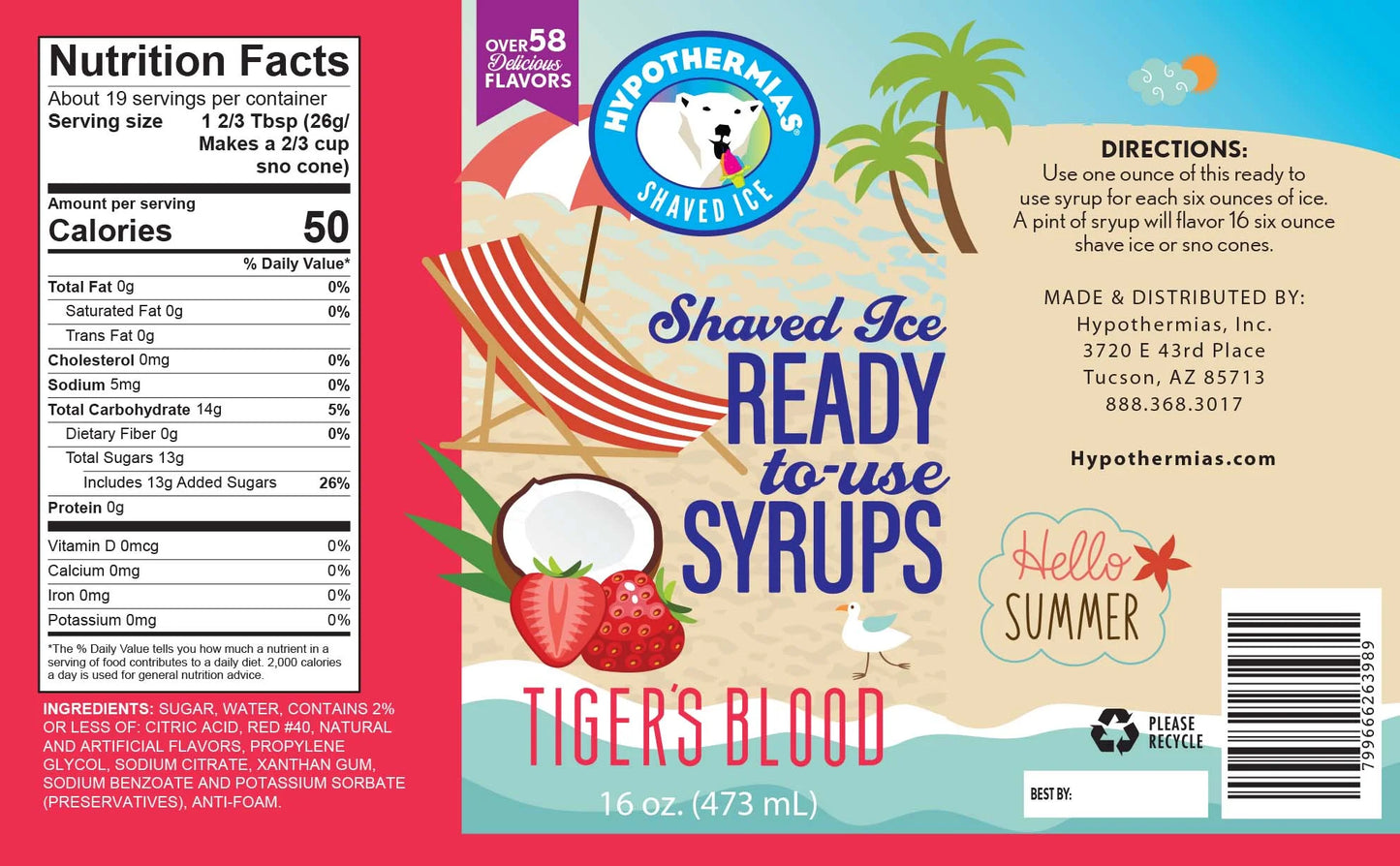 Hypothermias Shaved Ice & Snow Cone Syrup Variety Pack - Blue Raspberry, Tiger'S Blood, Dreamcicle - 100% Pure Cane Sugar in a Gift Box