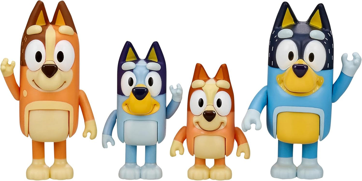 Bluey Family Figure 4-Pack, Poseable Toys with Bingo & Bandit