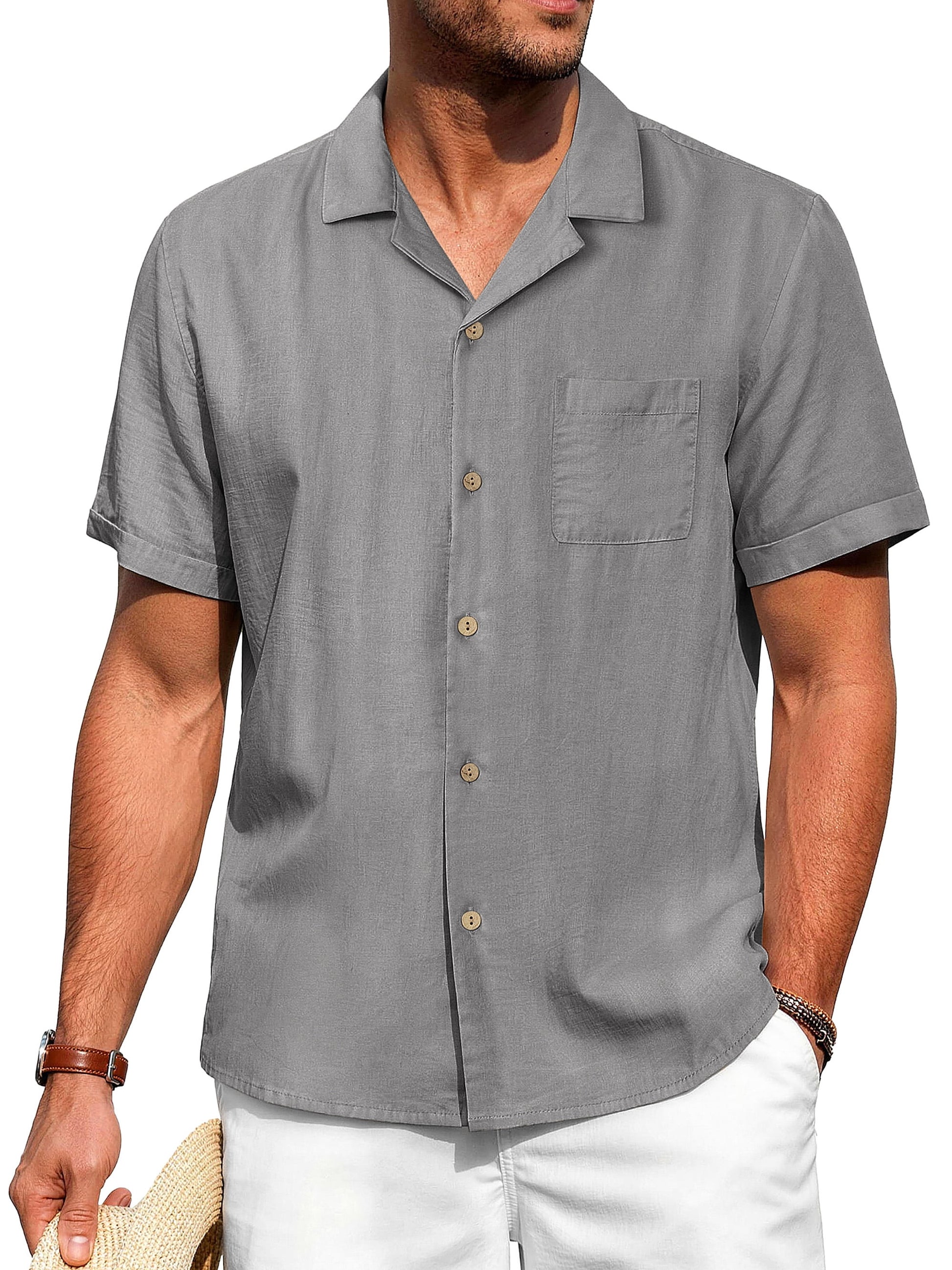 GENTS BLISS Men Linen Shirts Casual Short Sleeve Button down Shirts for Men Beach Tops with Pocket
