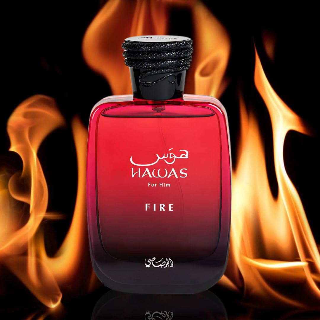 RASASI Hawas Fire Eau De Parfum Spray 100ML(3.4 Oz) - Bold Long Lasting Arabian Perfume for Men with a Fiery Essence - Indulge in a Luxurious Perfume Men That Captures Masculine Elegance and Strength