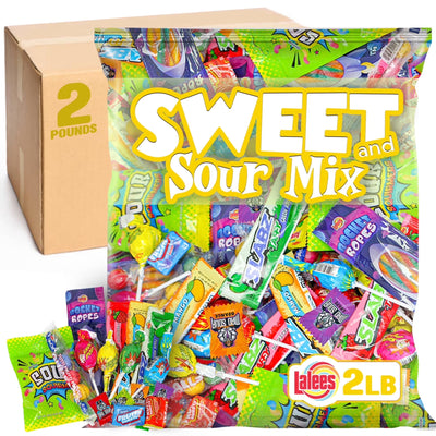 Lalees Sour Candy Variety Pack, 2 Lb Bulk Individually Wrapped Assorted Sour Candy for Piñatas, Goodie Bags, Party Favors, Candy Bowls & Kids Parties