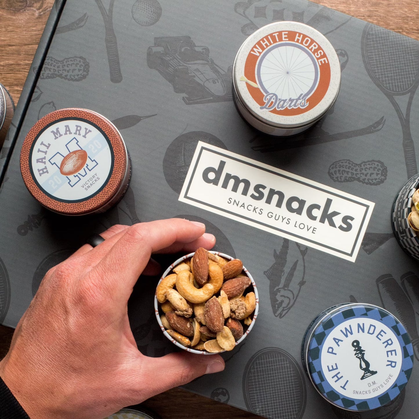 Damn Man Snack Box Gift Basket Assorted Baked Nuts Variety Pack in Tins 12 Count 24 Oz Total