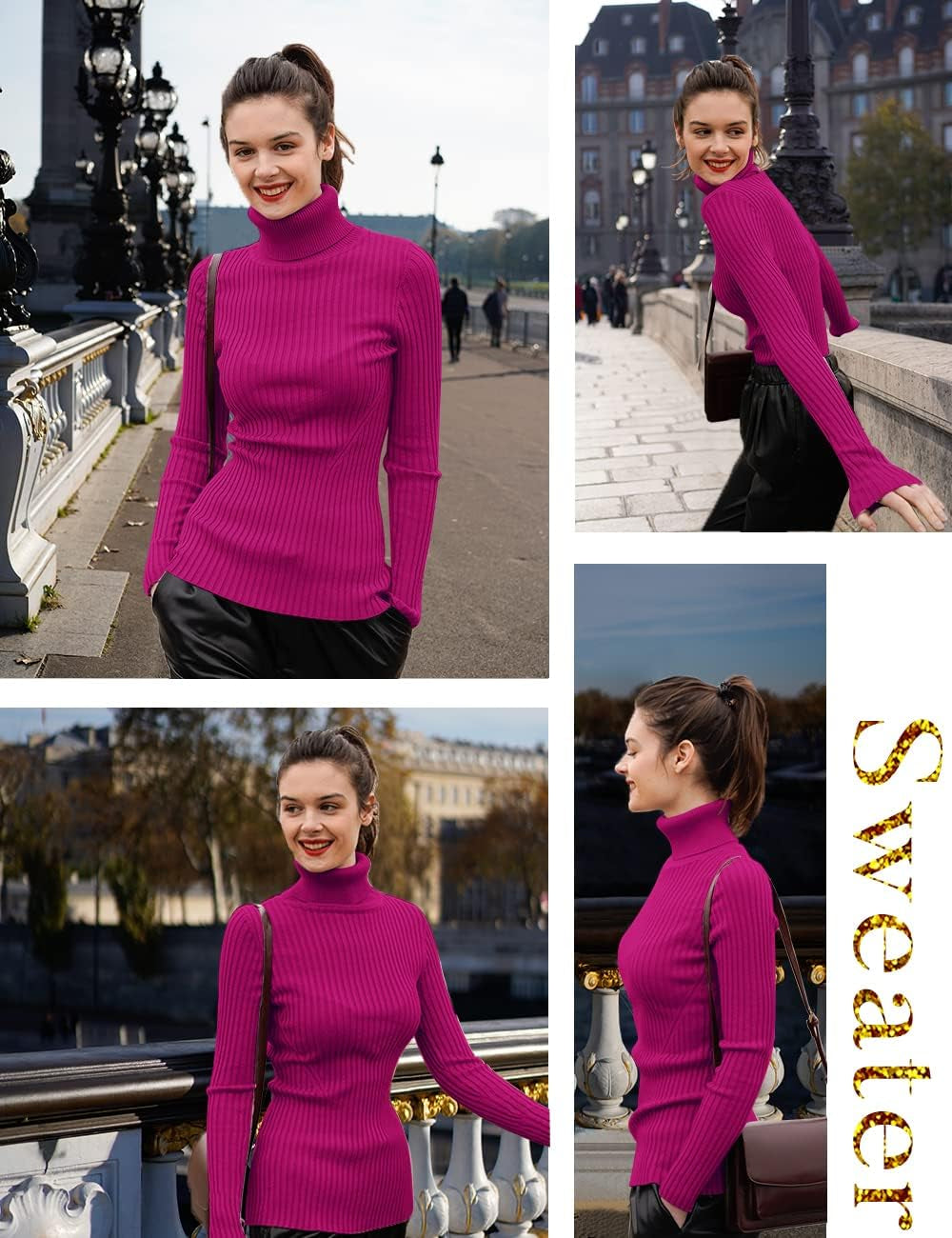 V28 Turtleneck Ribbed Sweaters for Women Cute Sexy Knitted Warm Fitted Sweater