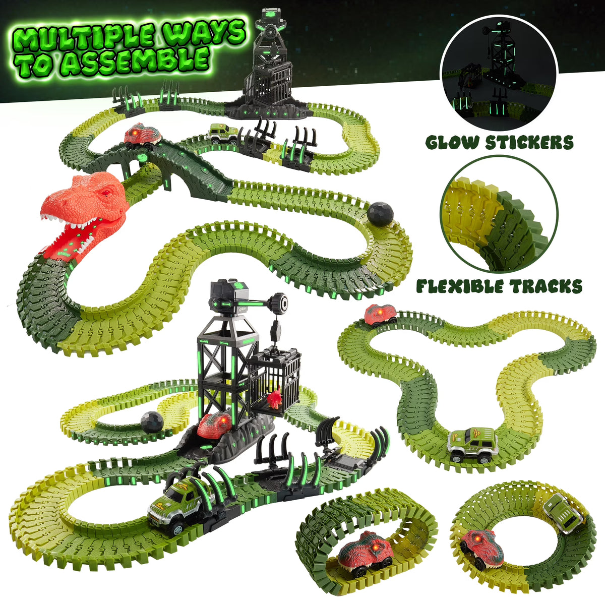 USA Toyz Dinosaur Race Track STEM Playset 225 Pieces Summer Toy for Kids Ages 3+