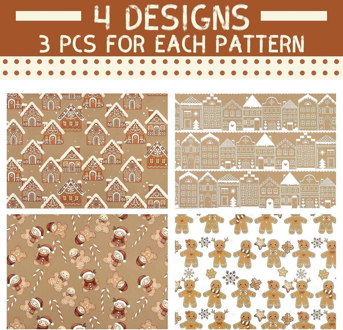 Watersay 12 Sheet Christmas Wrapping Paper, Gingerbread Man, Brown