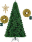 KTKDE 7.5Ft Artificial Christmas Tree Is a Green One with 1450 Tips and 200 Battery-Powered LED Columns. It Features 7.87-Inch Golden Five Pointed Star and Is Perfect for Family and Office Gatherings
