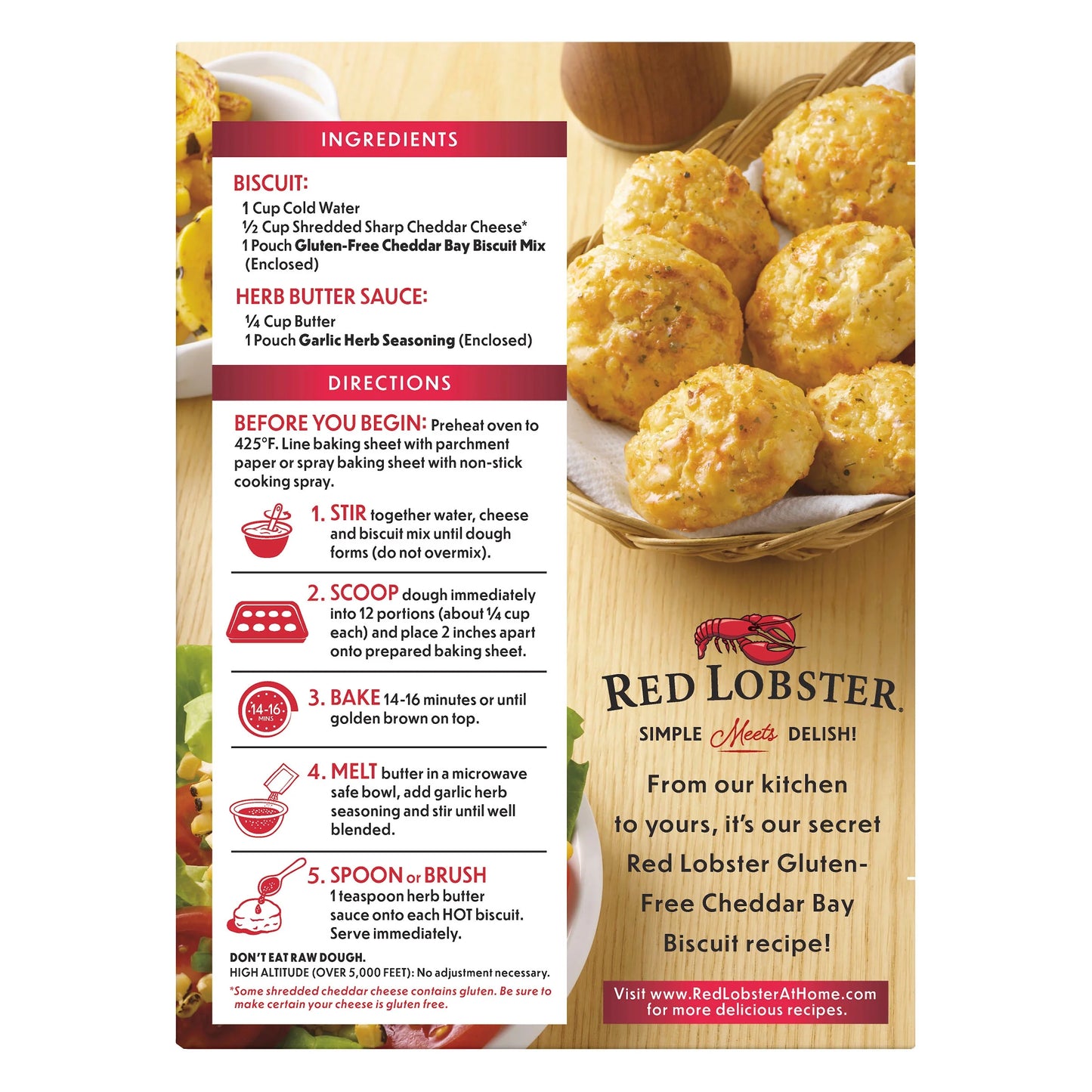 (4 Pack) Red Lobster Gluten Free Cheddar Bay Biscuit Mix with Garlic Herb Seasoning, Cheddar Gluten Free Biscuit Mix, 11.36 Oz Box