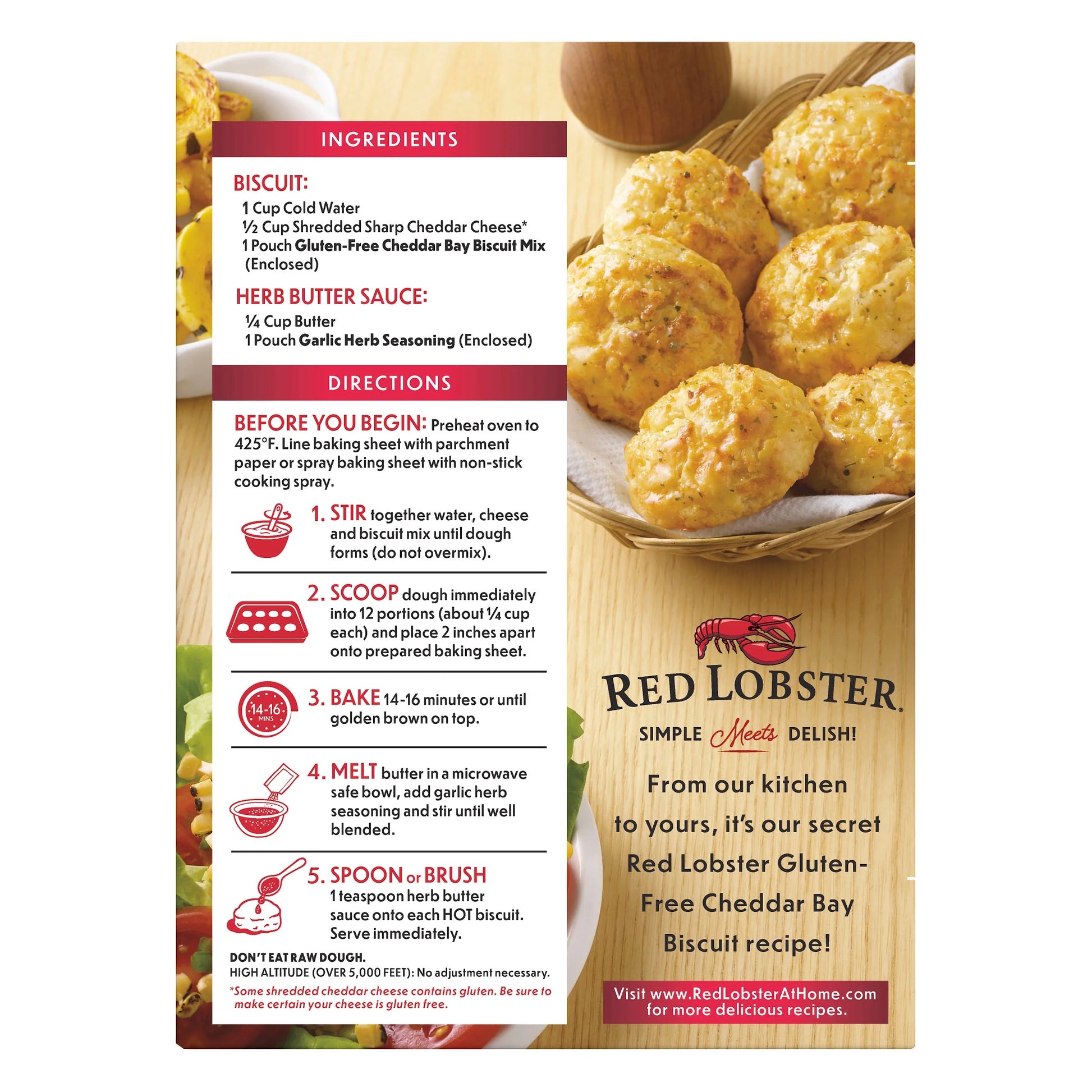 (4 Pack) Red Lobster Gluten Free Cheddar Bay Biscuit Mix with Garlic Herb Seasoning, Cheddar Gluten Free Biscuit Mix, 11.36 Oz Box
