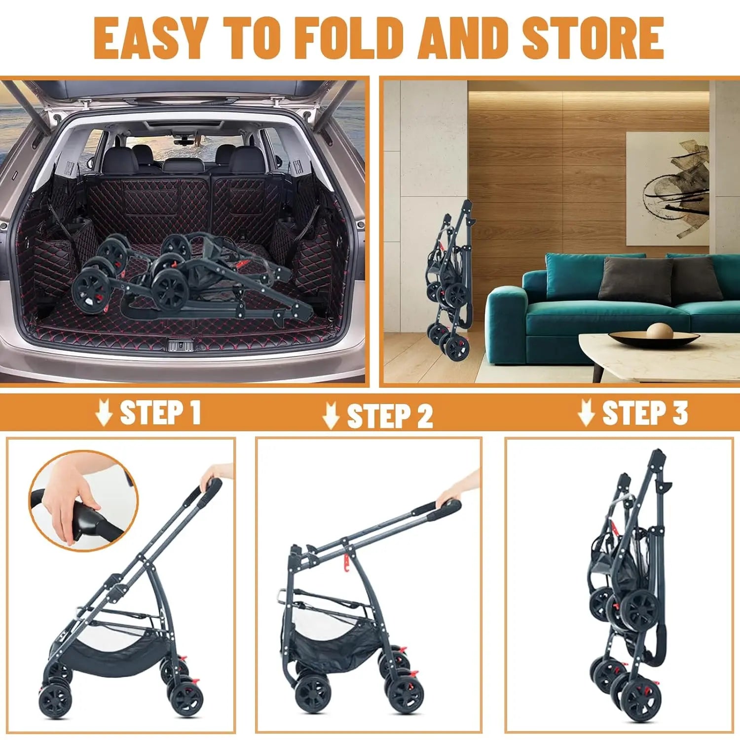 3-In-1 Pet Dog Stroller, Dog Wagon with Removable Carrier, Cat Stroller for Medium Dogs up to 55Lbs