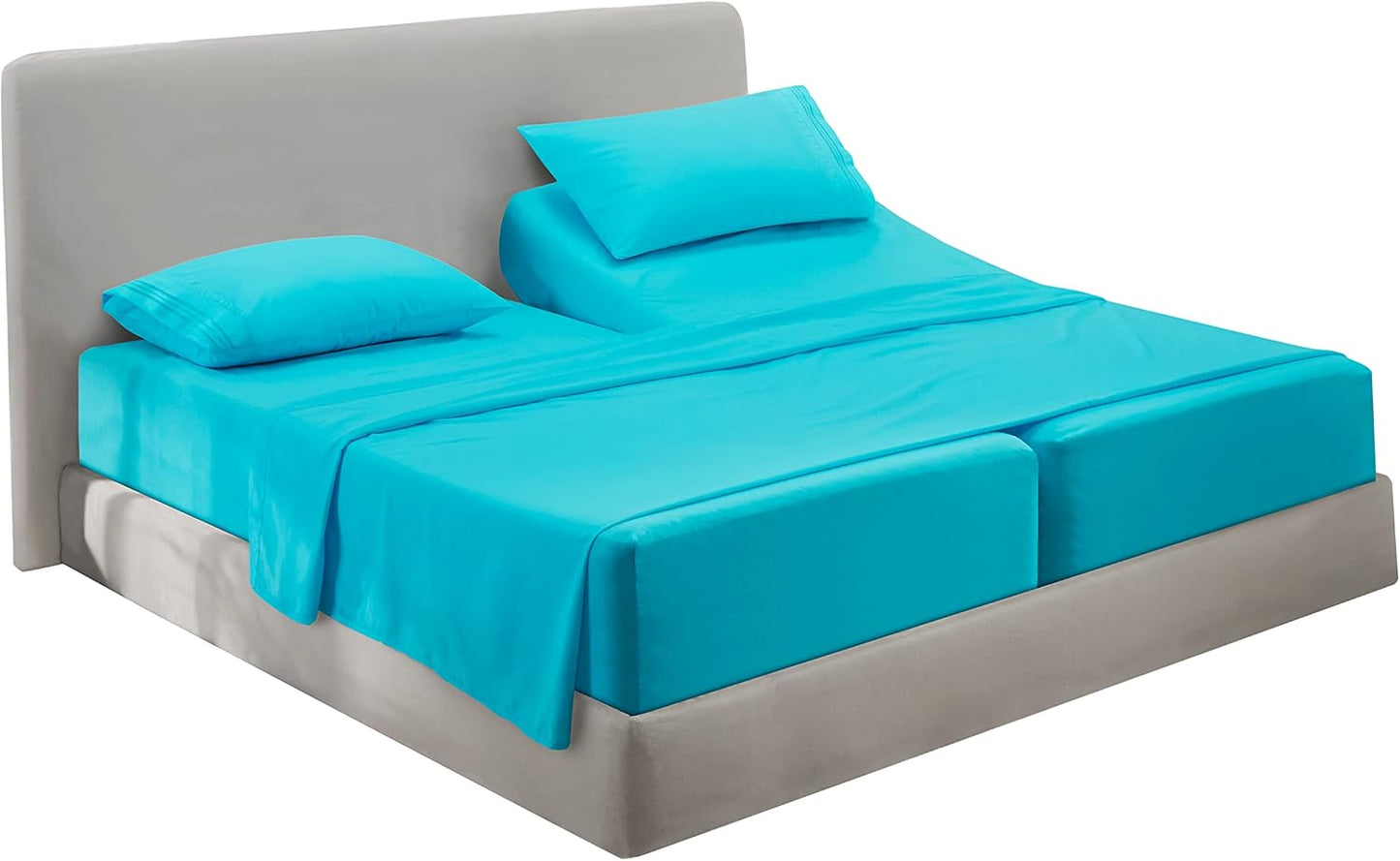 Hearth & Harbor Split King Size Sheets - 5 Piece Bed Sheet Set, Hotel Luxury Double Brushed Bed Sheets - Extra Soft Bedding Sheets & Pillowcases, Split King, Beach Blue