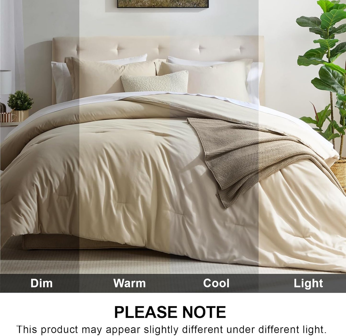 Satisomnia Beige Twin Comforter Set 2 Piece, Lightweight Bed Comforters | No Clumping, Machine Washable, Beige, All-Season Comfort, Soft Breathable, Skin Friendly, Solid, 1 Pillow Sham