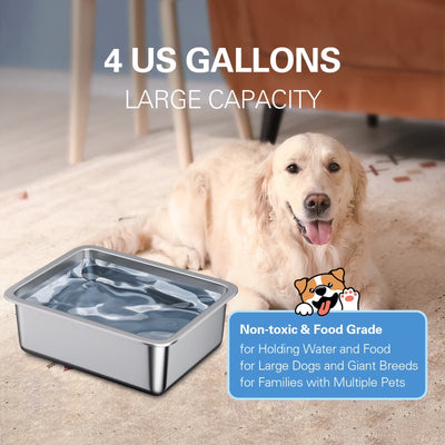 4 Gallon Dog Bowls Set, 2 Pcs Stainless Steel Dog Food and Water Bowl, Large Capacity Pet Dish for Indoor and Outdoor Use