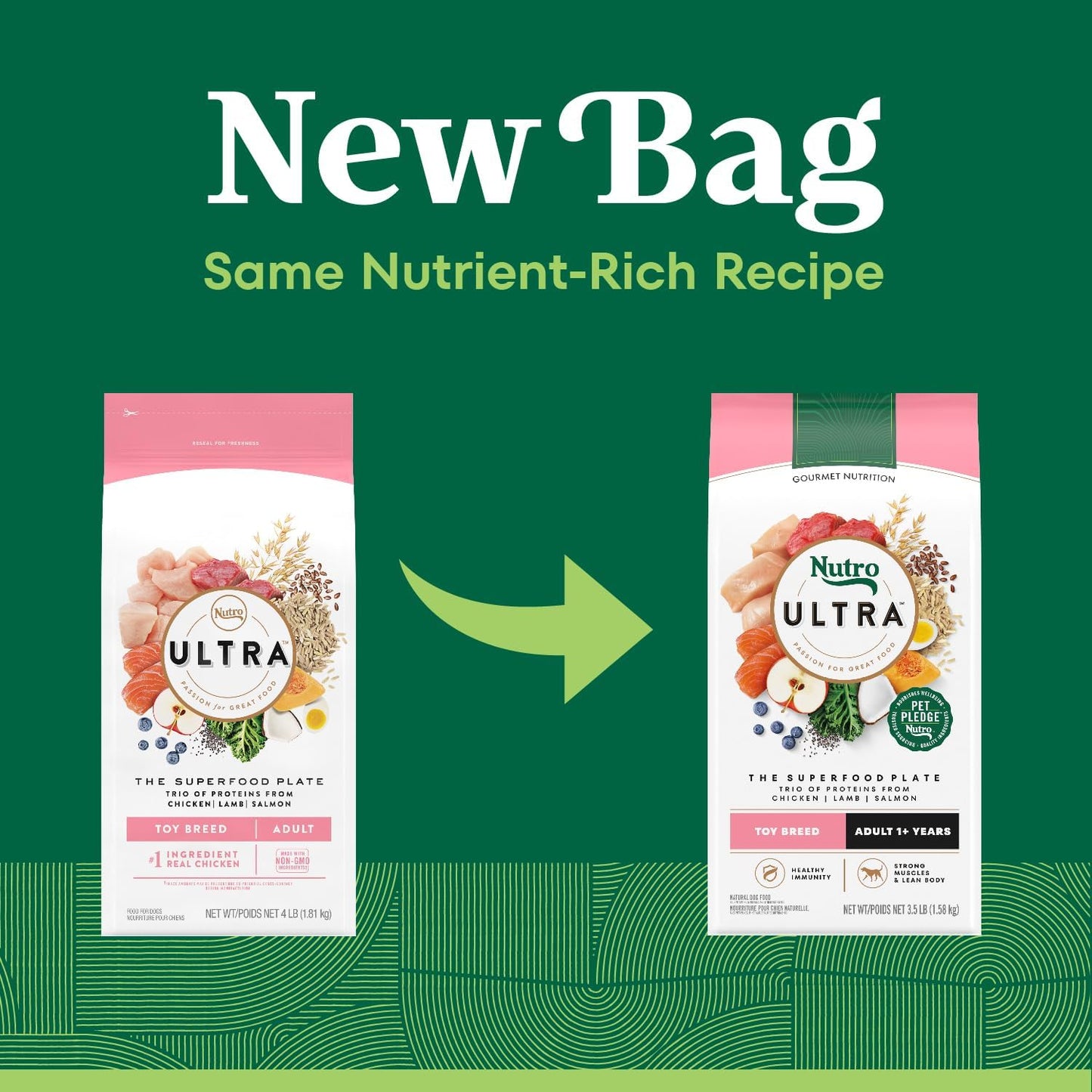 Nutro Ultra Adult Toy Breed Dry Dog Food, Small Dog Food Dry Chicken, Lamb and Salmon Recipe with a Protein Trio, 3.5 Lb. Bag