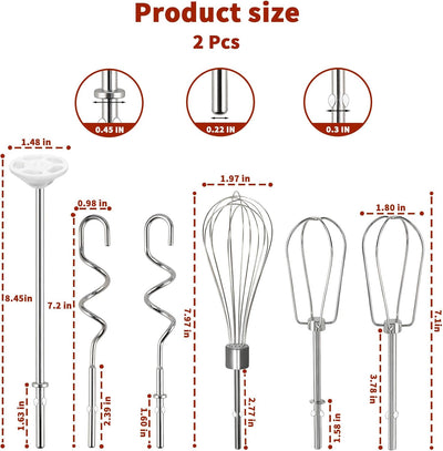 Hand Mixer Beater Attachments for Kitchenaid Set of 6 | Including Turbo Beater, Pro Whisk, Dough Hooks, Blending Rod Compatible with KHM512 KHM6118 KHM7210 KHM926