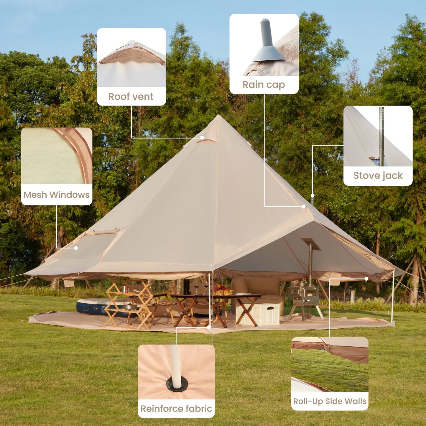 Yoleny 10 Person Camping Bell Tent, All Season Waterproof Yurt Tent , 5 M/16.4Ft Canvas Tent for Camping with Stove Jack