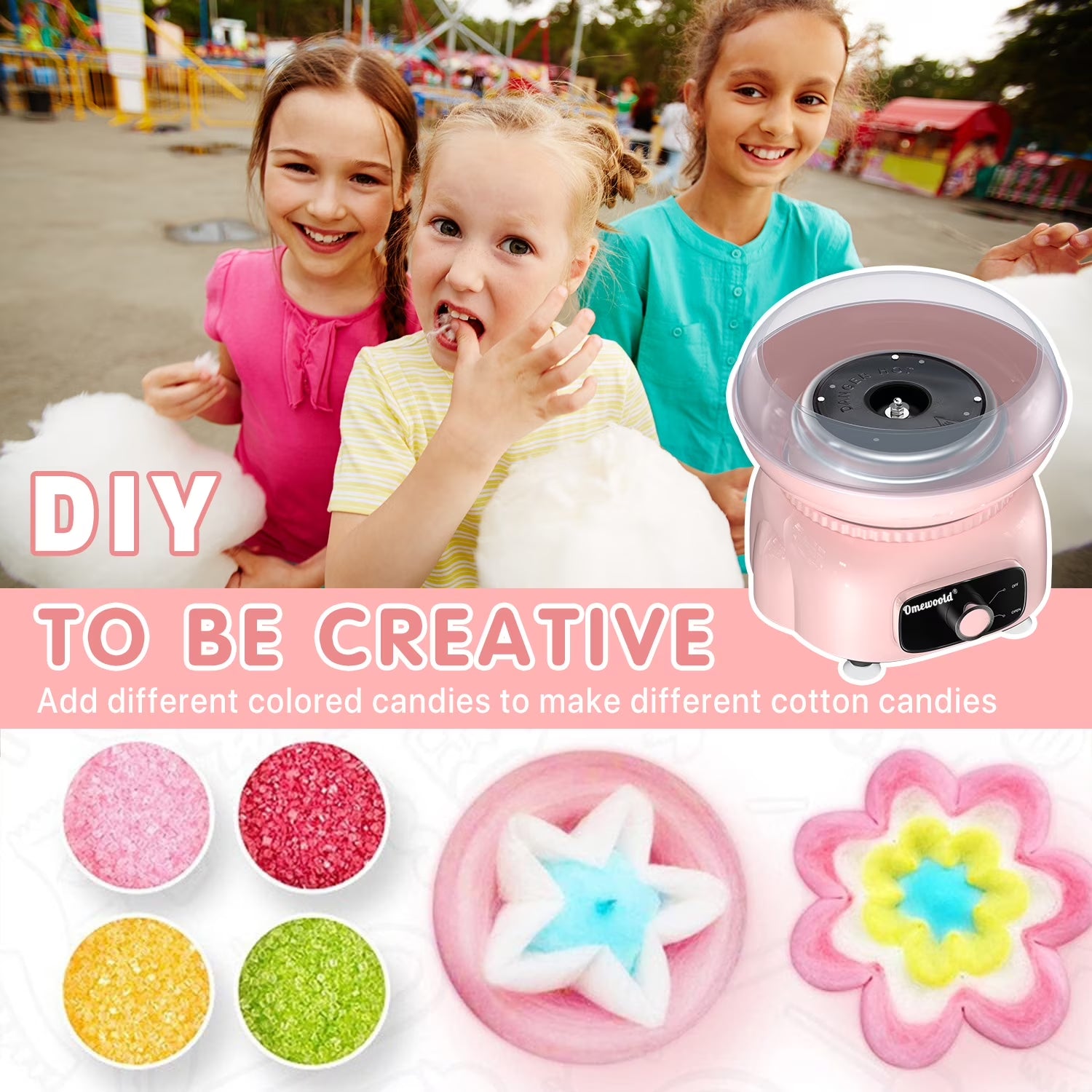 Cotton Candy Machine,Pink Cotton Candy Maker 500W Candy Floss Sugar Maker Machine Birthday Party Gift