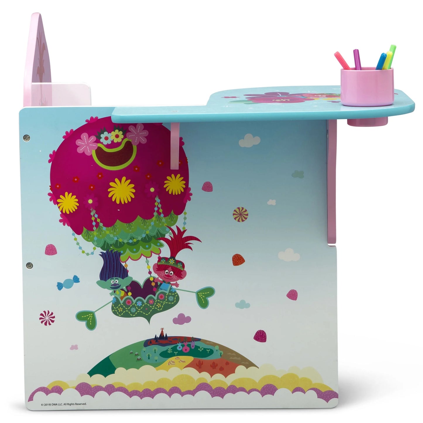 Trolls World Tour Chair Desk with Storage Bin by Delta Children, Greenguard Gold Certified