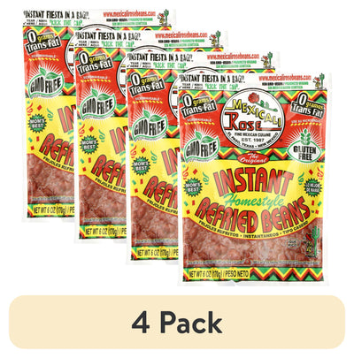 (4 Pack) Mexicali Rose Instant Refried Beans, 6 Oz, No Spice (Salt and Oil Only)
