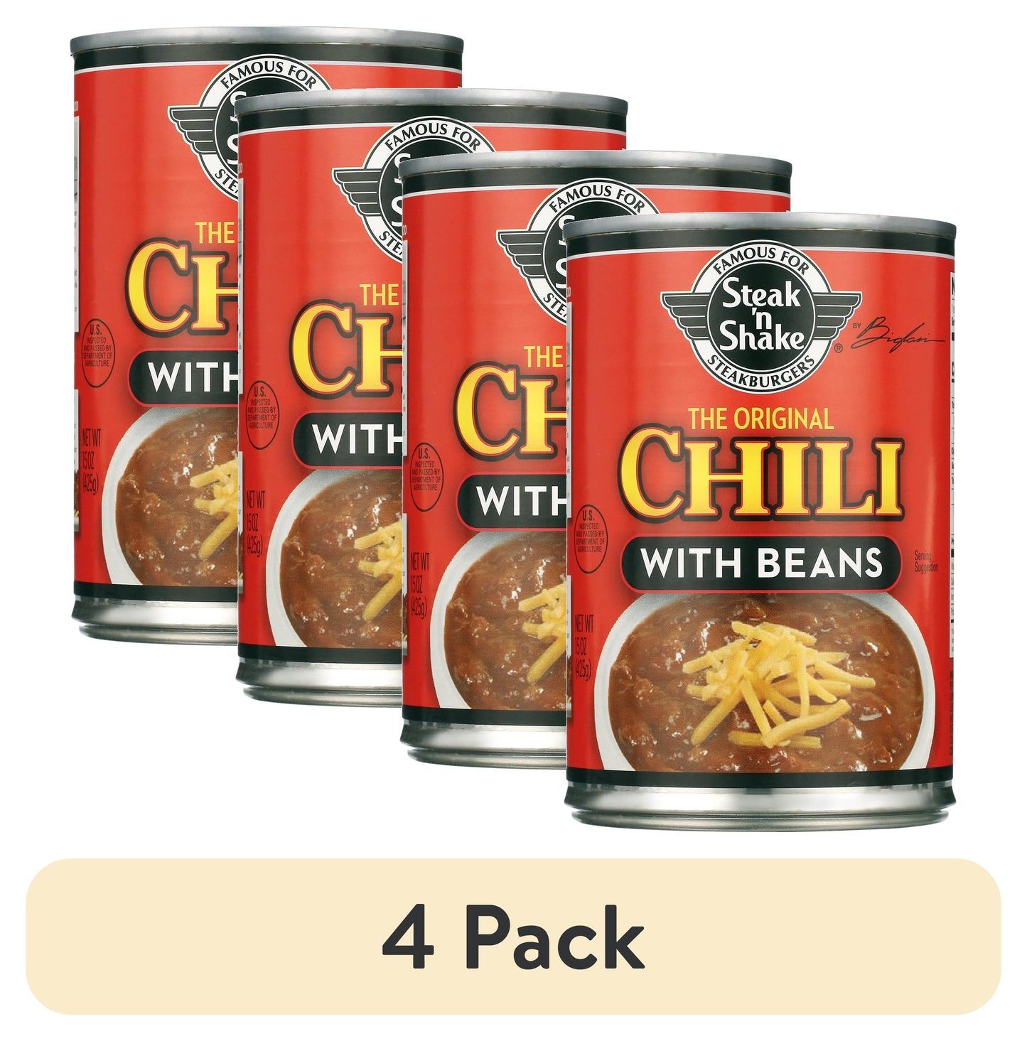 (4 Pack) Pinnacle Foods Steak 'N Shake Chili with Beans, 15 Oz