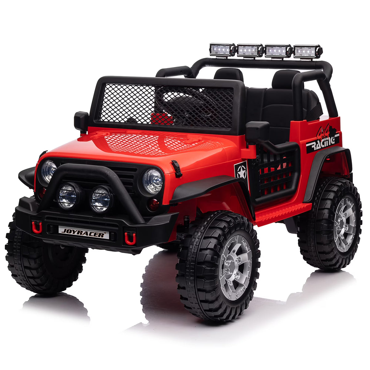 Joyracer 24V 2 Seater Kids Ride on Truck with Remote Control, 4×200W Motor, Electric Battery Powered Toys Car W/ 4 Wheels Spring Suspension, 3 Speeds, LED Lights, Bluetooth Music, Red