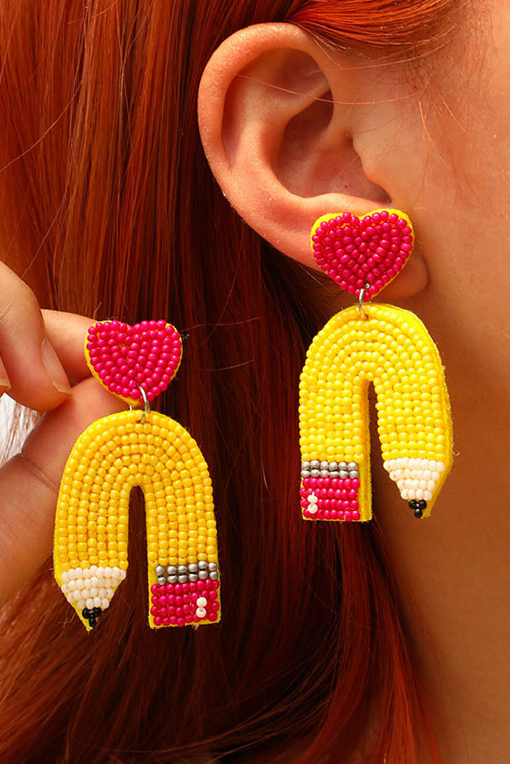 Yellow Heart Pencil Earrings