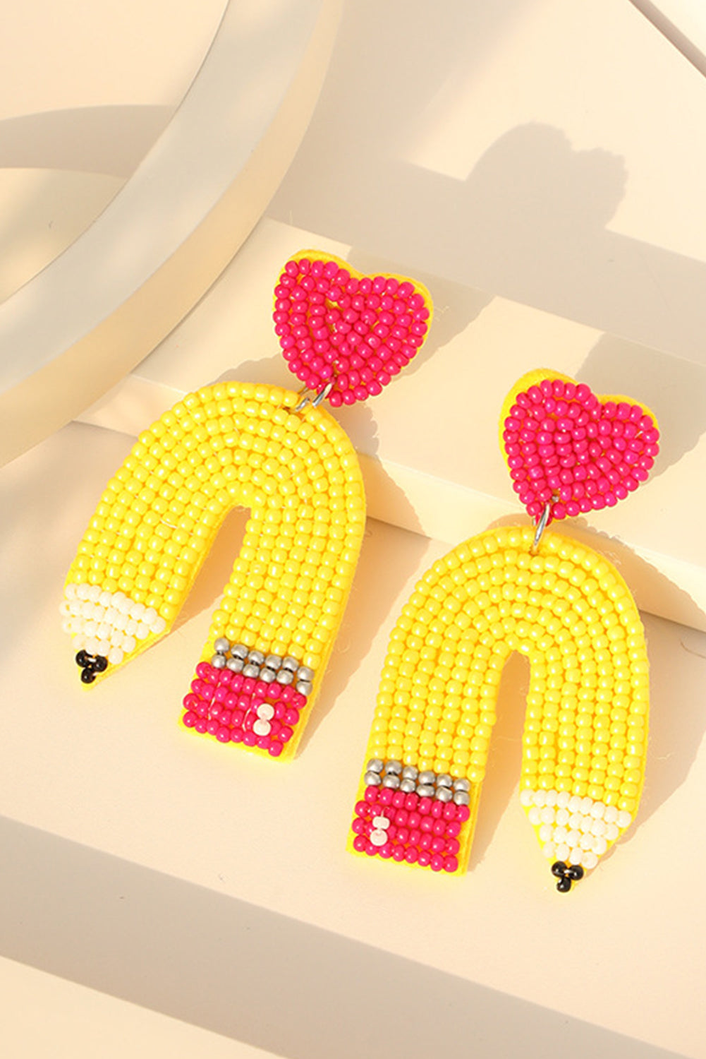 Yellow Heart Pencil Earrings