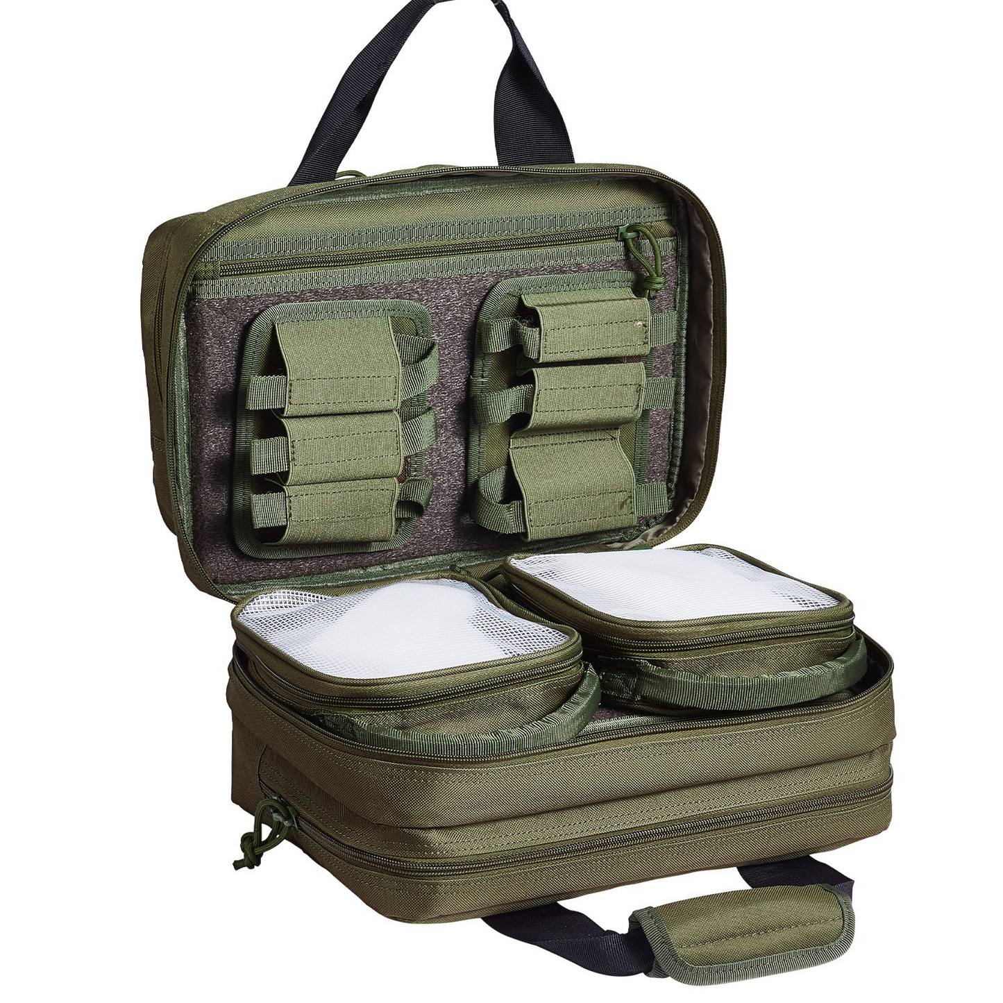 Range Bag for 2 Pistols Tactical Gun Bag 2 Built-in Pistol Bags Green，Range Bag for Handguns Gun Case Bag with Lockable Zipper for Shooting Range Outdoor Hunting