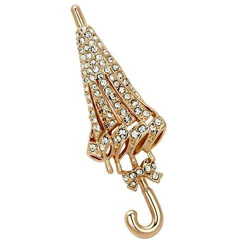 Flash Rose Gold White Metal Brooches with Top Grade Crystal  in Clear