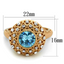 Rose Gold Brass Ring with AAA Grade CZ  in Sea Blue