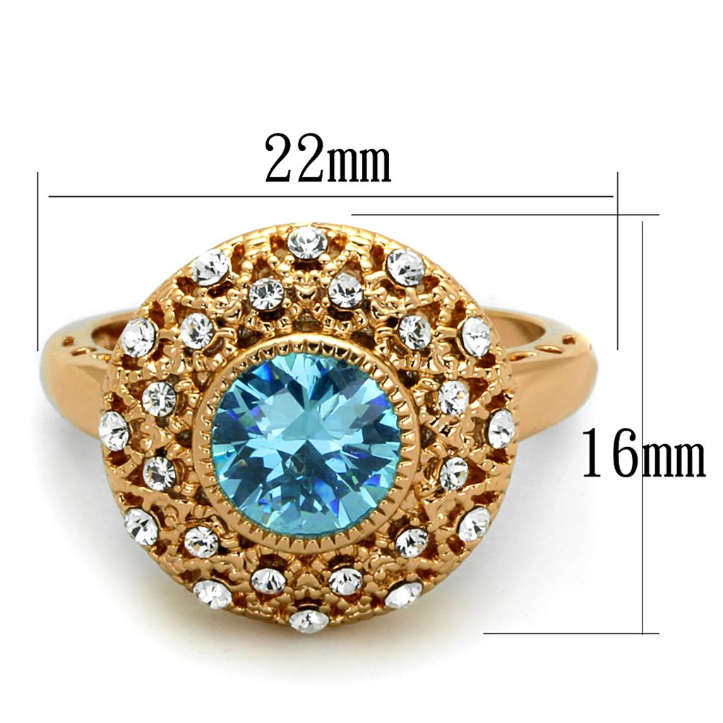 Rose Gold Brass Ring with AAA Grade CZ  in Sea Blue